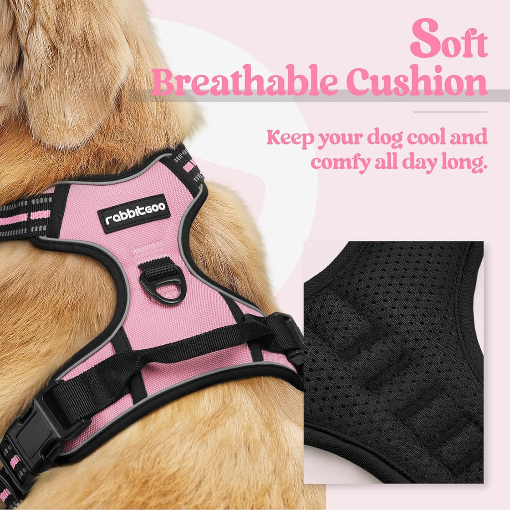 Dog Harness, No Pull Pet Harness with 2 Leash Clips, Adjustable Soft Padded Dog Vest, Reflective Outdoor Pet Oxford Vest with Easy Control Handle for Small Dogs, Pink
