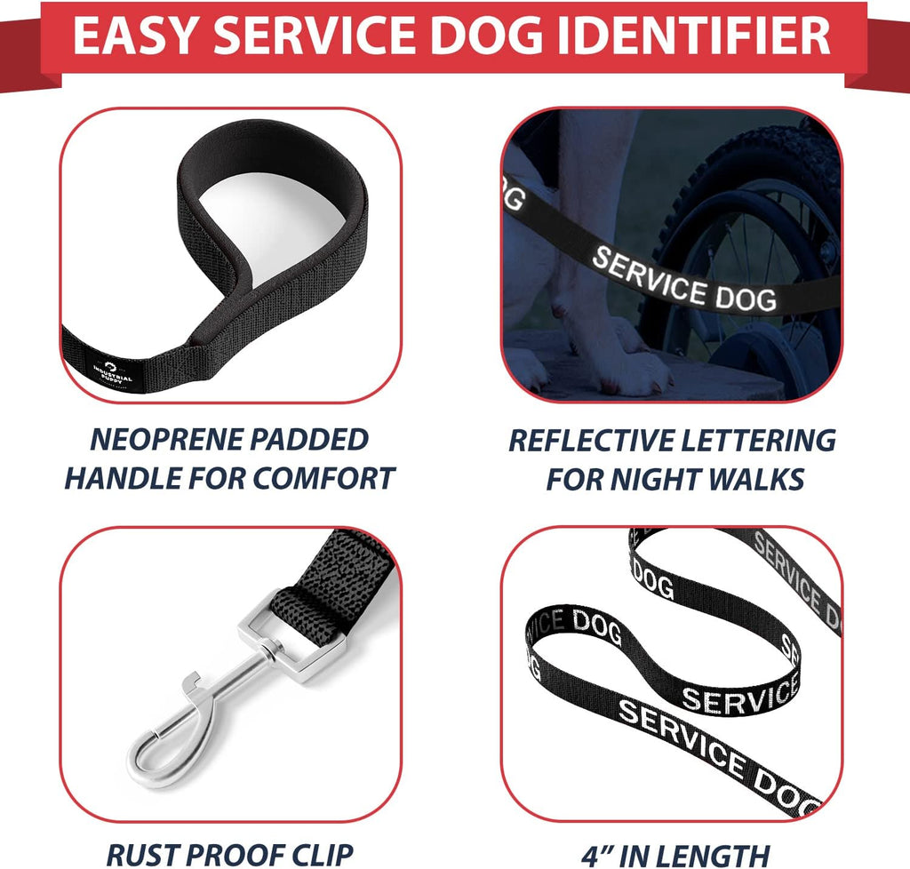 Industrial Puppy Service Dog Vest with Hook and Loop Straps & Matching Service Dog Leash Set - Harnesses from XXS to XXL - Harness Features Reflective Patch and Comfortable Mesh Design