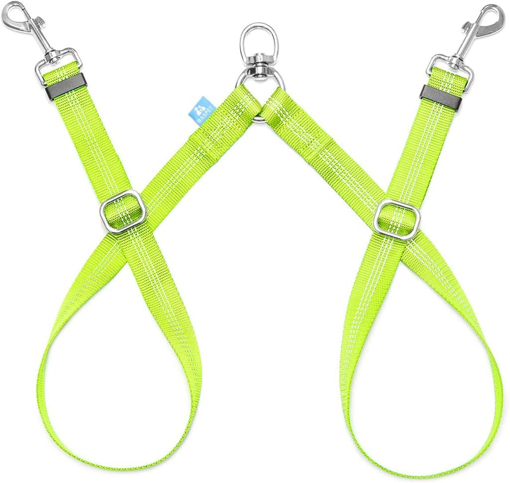 BAAPET Double Dog Leash Splitter, Tangle Free Dual Dog Leash Coupler, Two Dog Walking and Training Extension for Small Medium or Large Dogs (1.0'' X 20~32 Inch, Green)