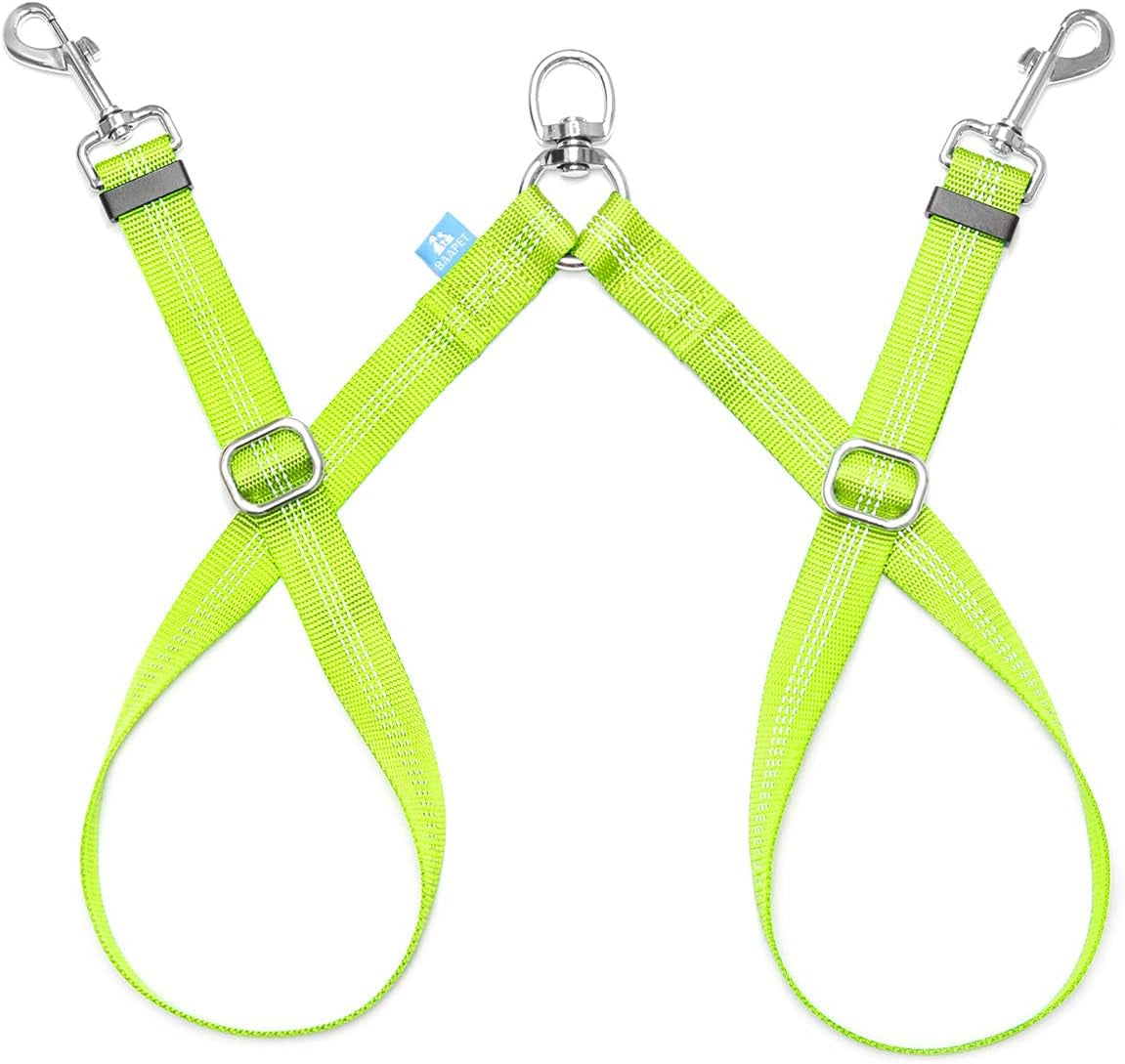 BAAPET Double Dog Leash Splitter, Tangle Free Dual Dog Leash Coupler, Two Dog Walking and Training Extension for Small Medium or Large Dogs (1.0'' X 20~32 Inch, Green)