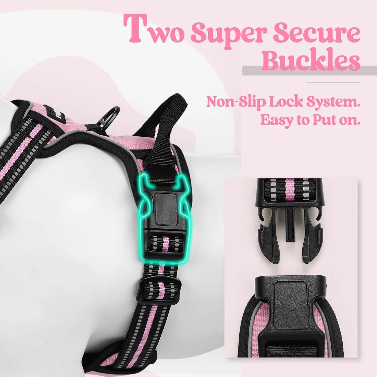 Dog Harness, No Pull Pet Harness with 2 Leash Clips, Adjustable Soft Padded Dog Vest, Reflective Outdoor Pet Oxford Vest with Easy Control Handle for Small Dogs, Pink