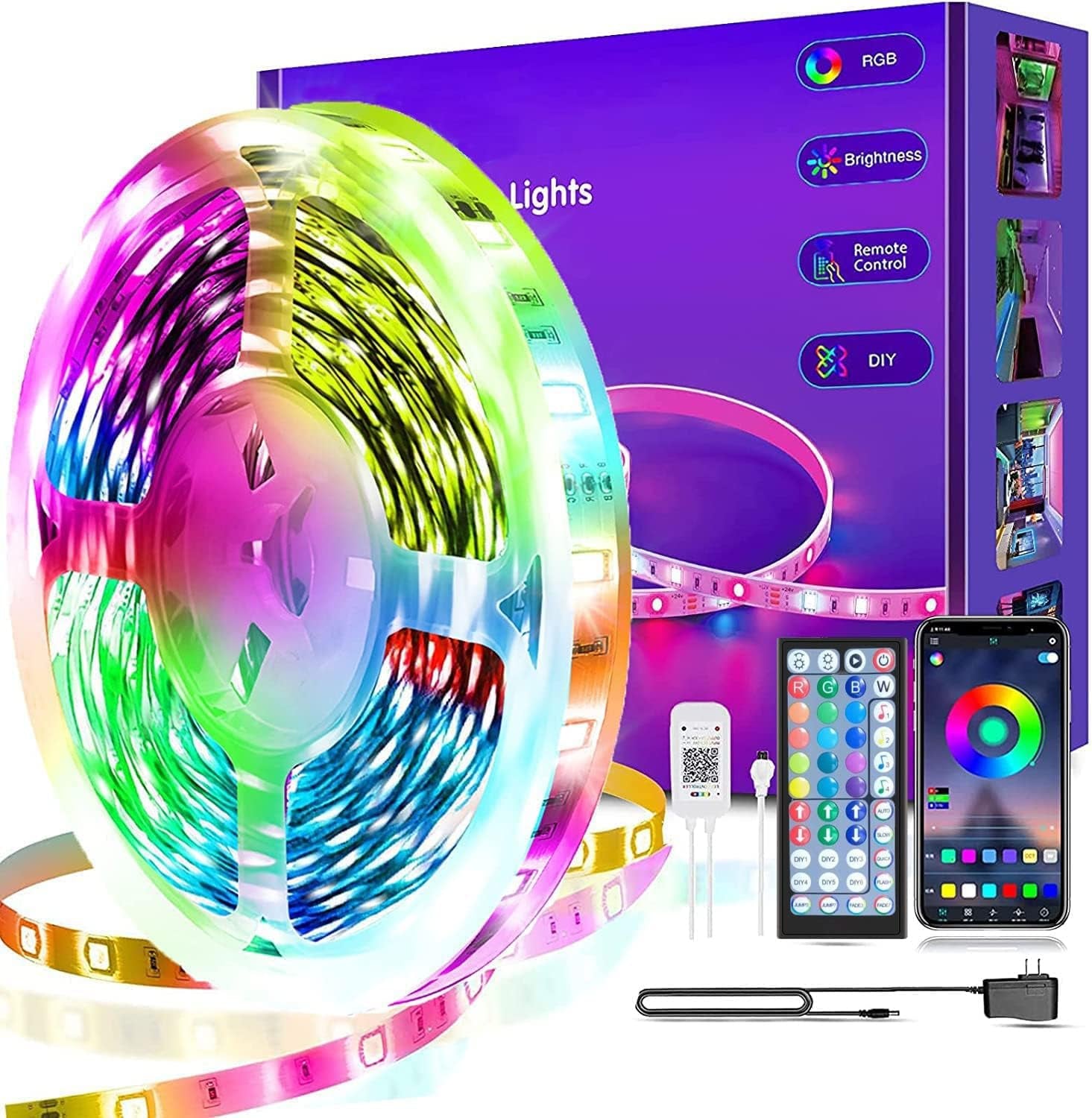 Tenmiro Smart APP Control Music Sync RGB Color Changing Led Strip Lights - 30Ft for Bedroom, Kitchen and Party