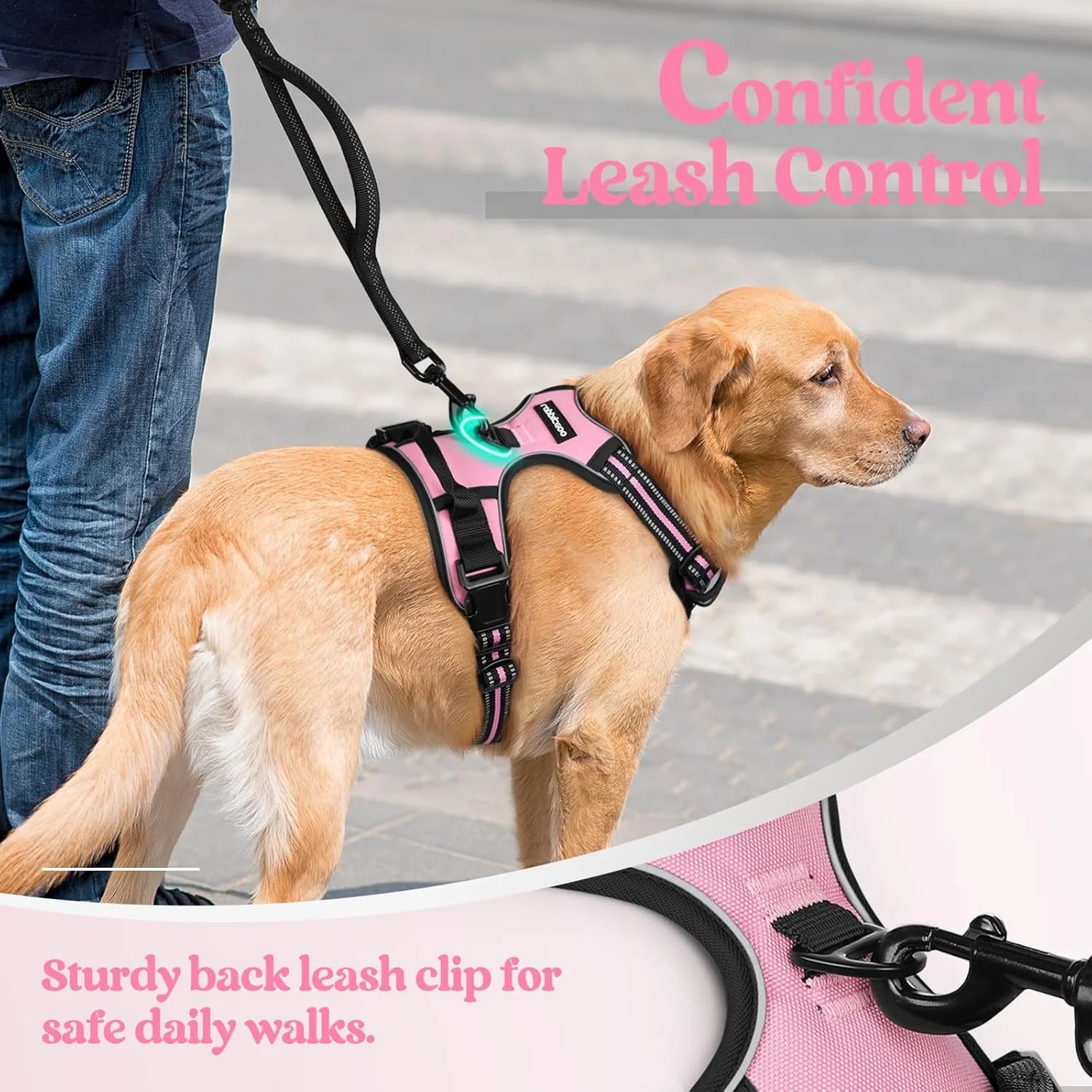 Dog Harness, No Pull Pet Harness with 2 Leash Clips, Adjustable Soft Padded Dog Vest, Reflective Outdoor Pet Oxford Vest with Easy Control Handle for Small Dogs, Pink