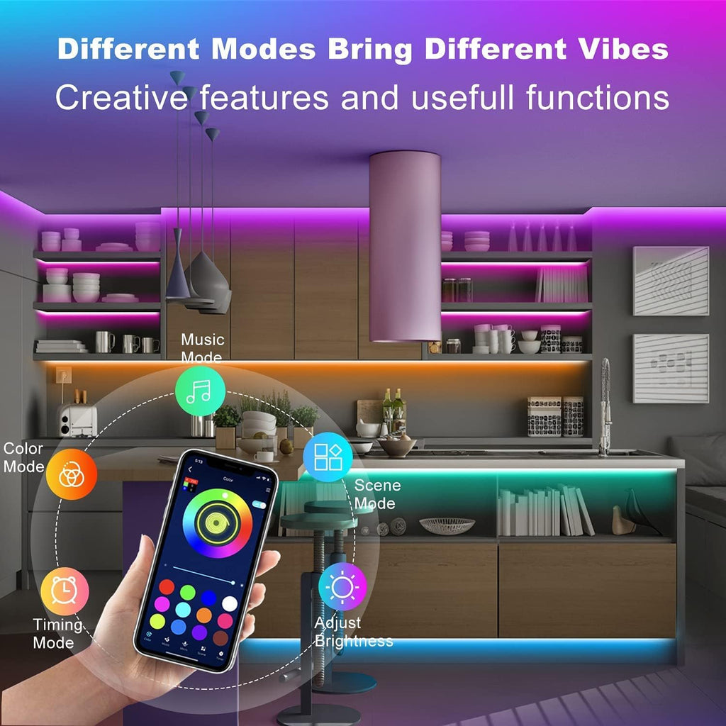 Tenmiro Smart APP Control Music Sync RGB Color Changing Led Strip Lights - 30Ft for Bedroom, Kitchen and Party