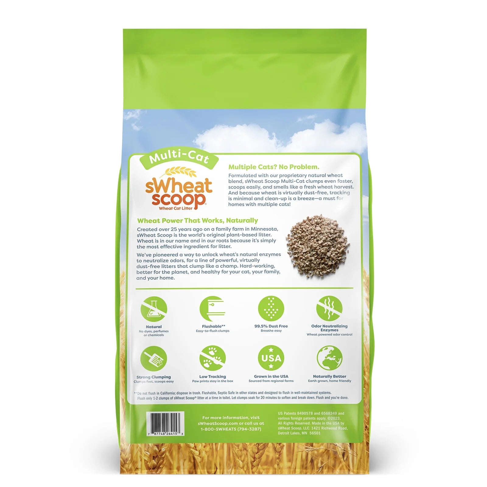 Multi-Cat Natural Clumping Wheat Cat Litter, 15Lb