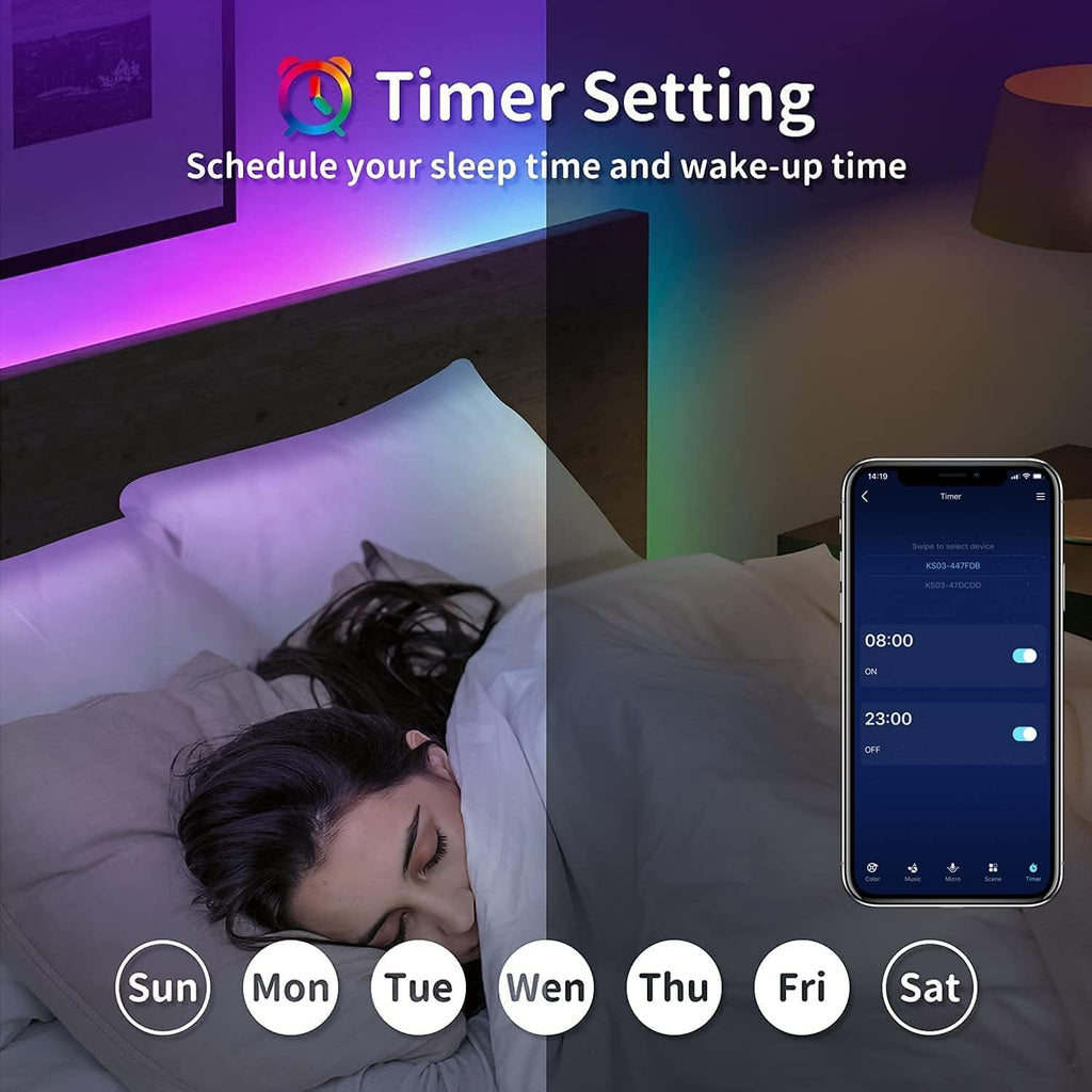 Tenmiro Smart APP Control Music Sync RGB Color Changing Led Strip Lights - 30Ft for Bedroom, Kitchen and Party