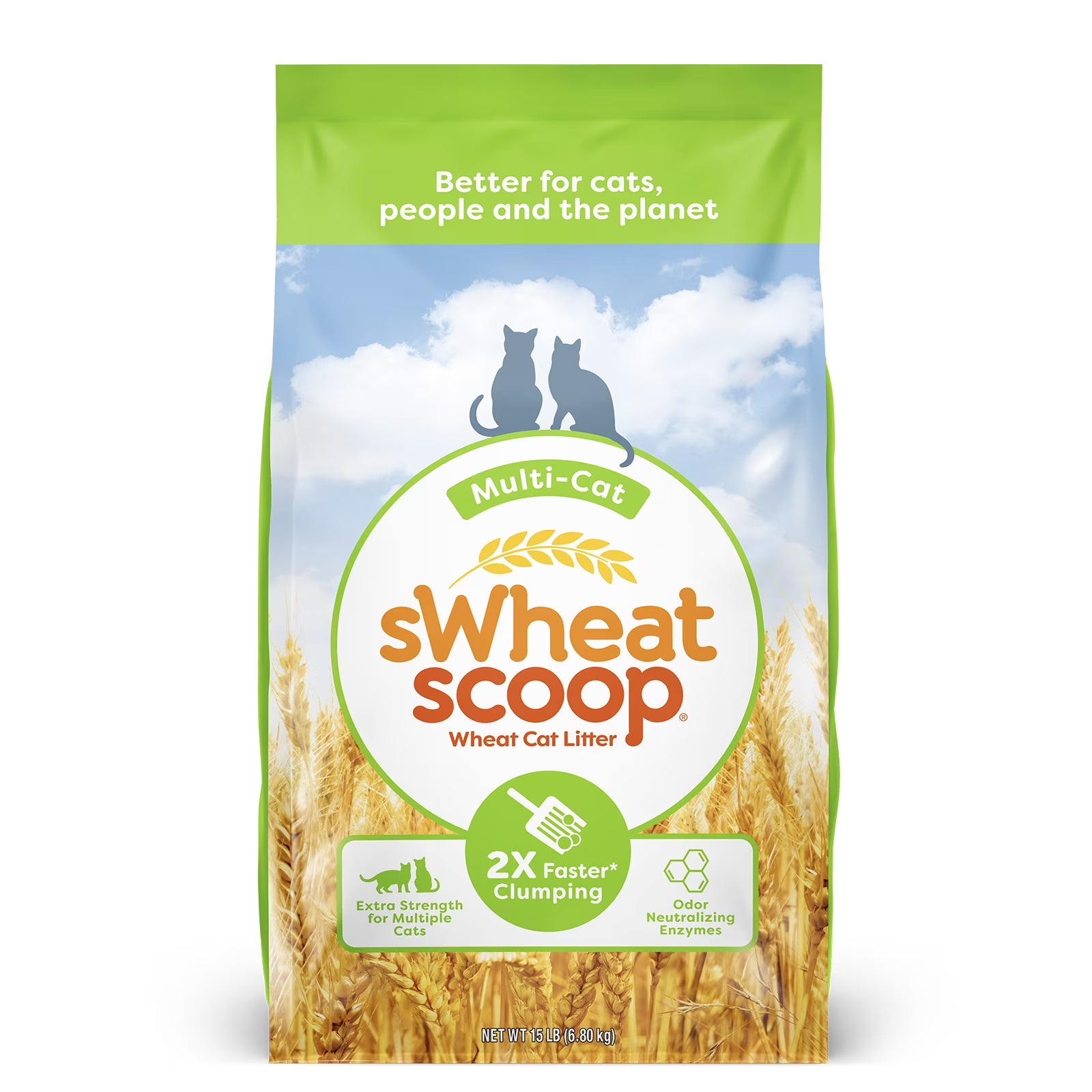 Multi-Cat Natural Clumping Wheat Cat Litter, 15Lb