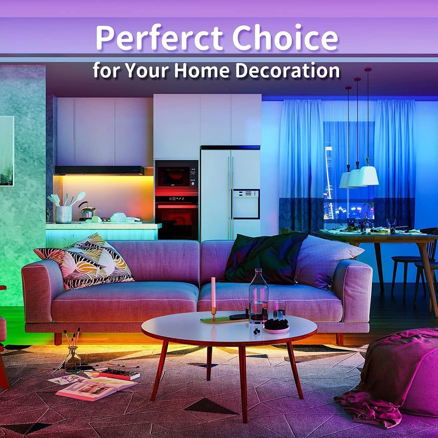 Tenmiro Smart APP Control Music Sync RGB Color Changing Led Strip Lights - 30Ft for Bedroom, Kitchen and Party